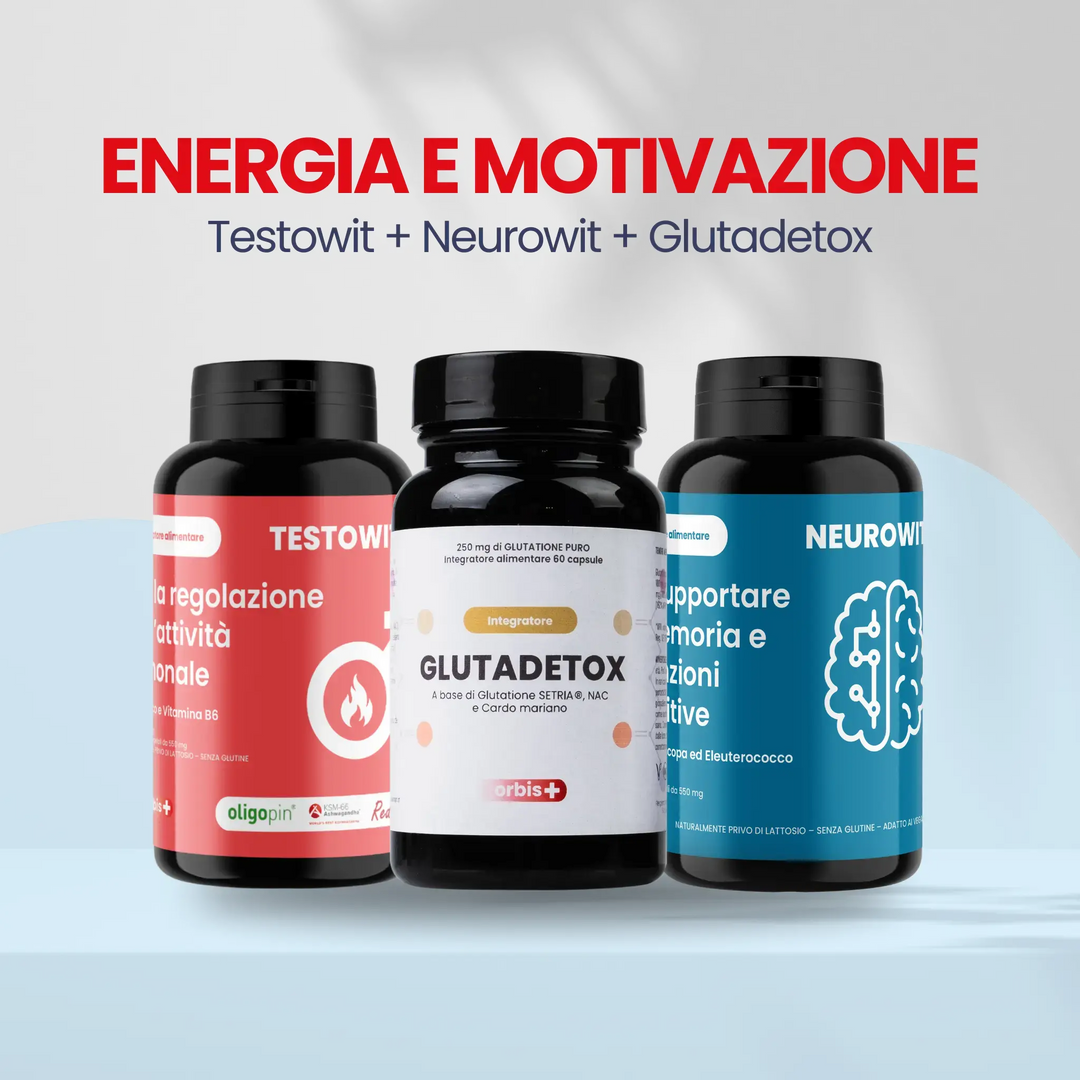 ⚡ ENERGIA E MOTIVAZIONE: 2x TESTOWIT + 2x NEUROWIT + 2x GLUTADETOX - ORBIS Lifestyle
